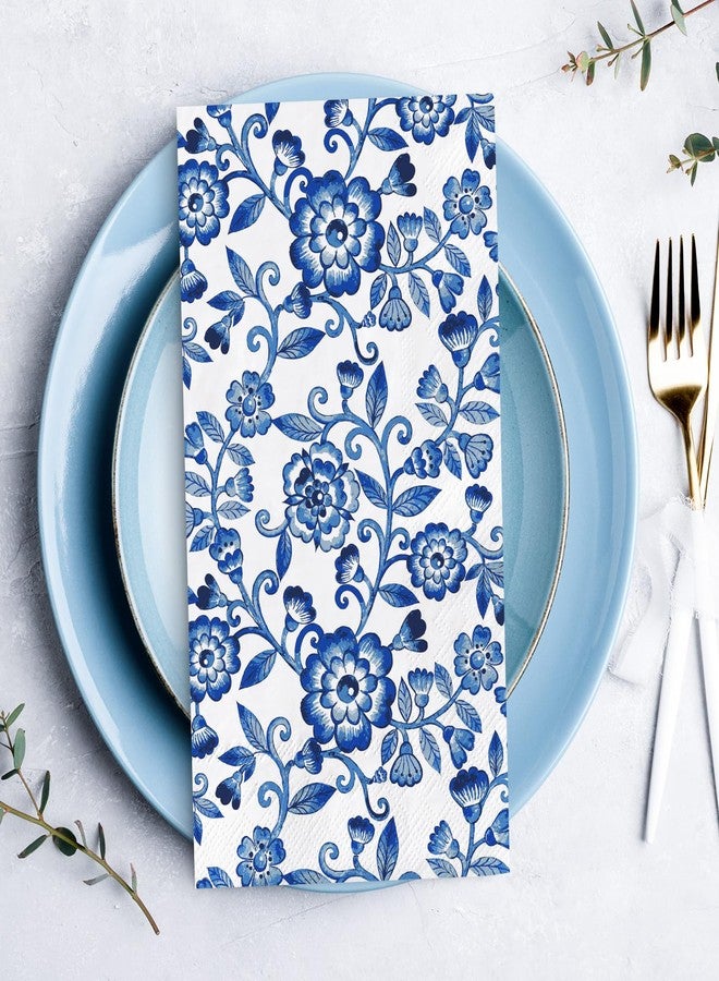 JarThenaAMCS مناديل ضيوف JarThenaAMCS، 120 قطعة، باللونين الأزرق والأبيض بنقوش زهور، بتصميم كلاسيكي، للاستخدام مرة واحدة، بنمط صيني، مناسبة للعشاء، مناشف ورقية، مثالية للحمام، حفلات الزفاف، أعياد الميلاد، وتزيين الطاولات. - Image 3